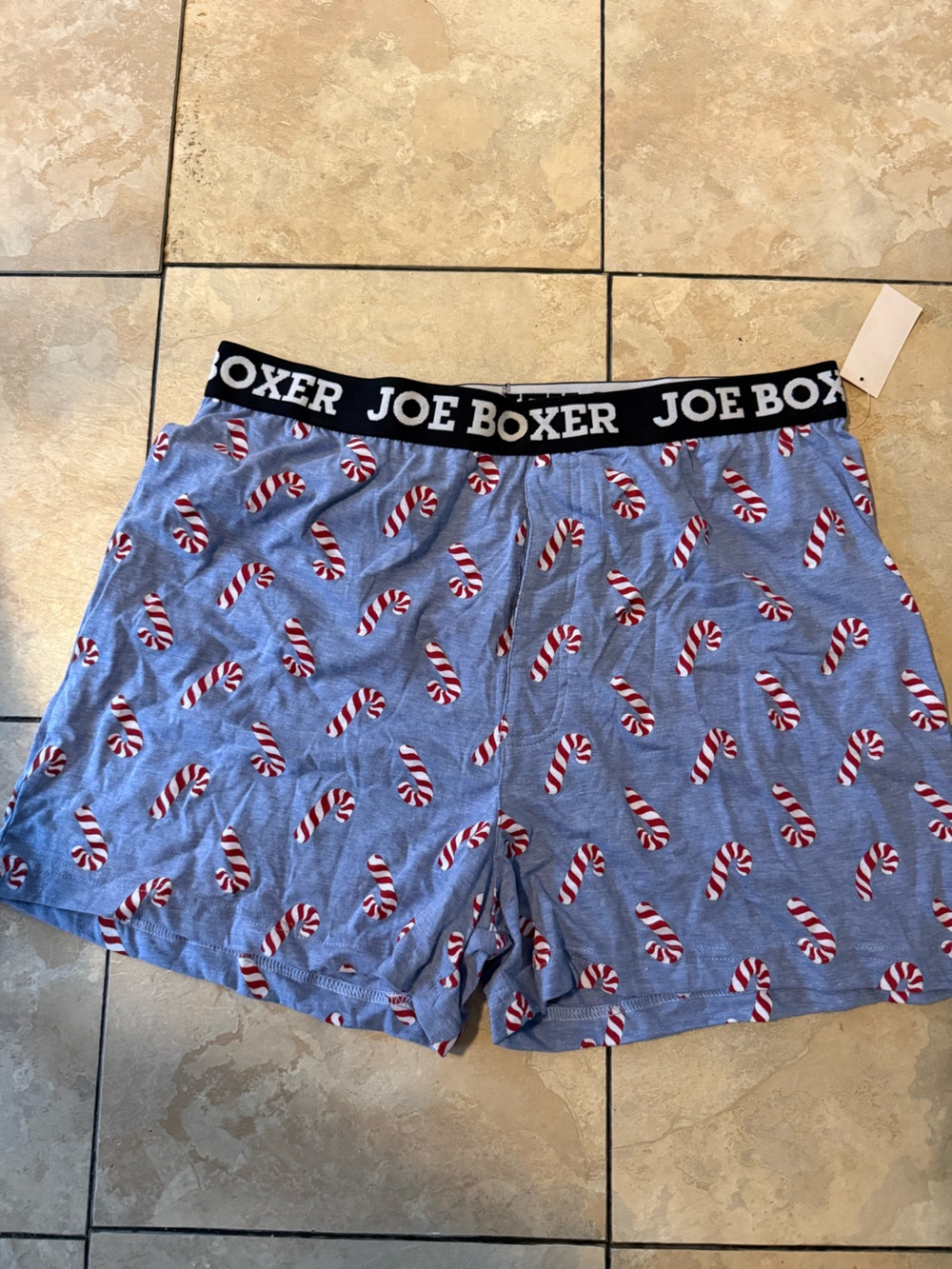 Joe Boxer Light Blue Candy Cane Print Boxers with Black Waistband